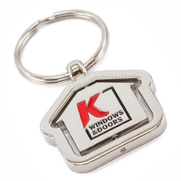 Branded spinning house shaped keyring