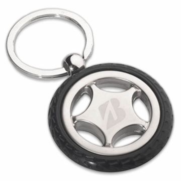 Engraved car Wheel keyring with rubber tyre