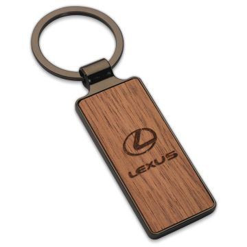 Black plating metal keyring with engraved wood insert
