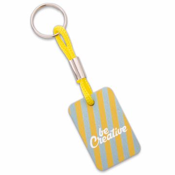 Premium printed wood keyring with colourful rope