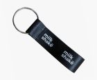 Eco-friendly promotional keyring, made from sustainable polyester ribbon.