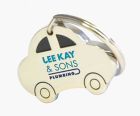 Bubble car shaped metal promotional keyring with 2 colour branding. 