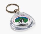 Custom rounded triangular keyrings branded with your logos on one or two sides.