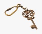 Promotional key-shaped keyring with embossed branding.