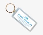 Long oblong keyrings with large branding window for full colour print on one or two sides.