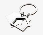 Unbranded house-shaped metal promotional keyring in 2 parts.