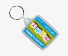 Rectangular acrylic keyrings with plastic connecting attachment. Printed in up to full colour on one or two sides.