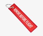 Embroidered option for remove before flight tags keyring.