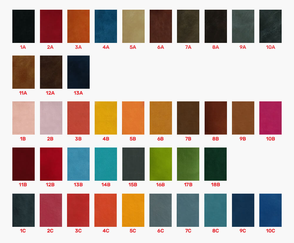 Colour palette for PU leather keyring options.