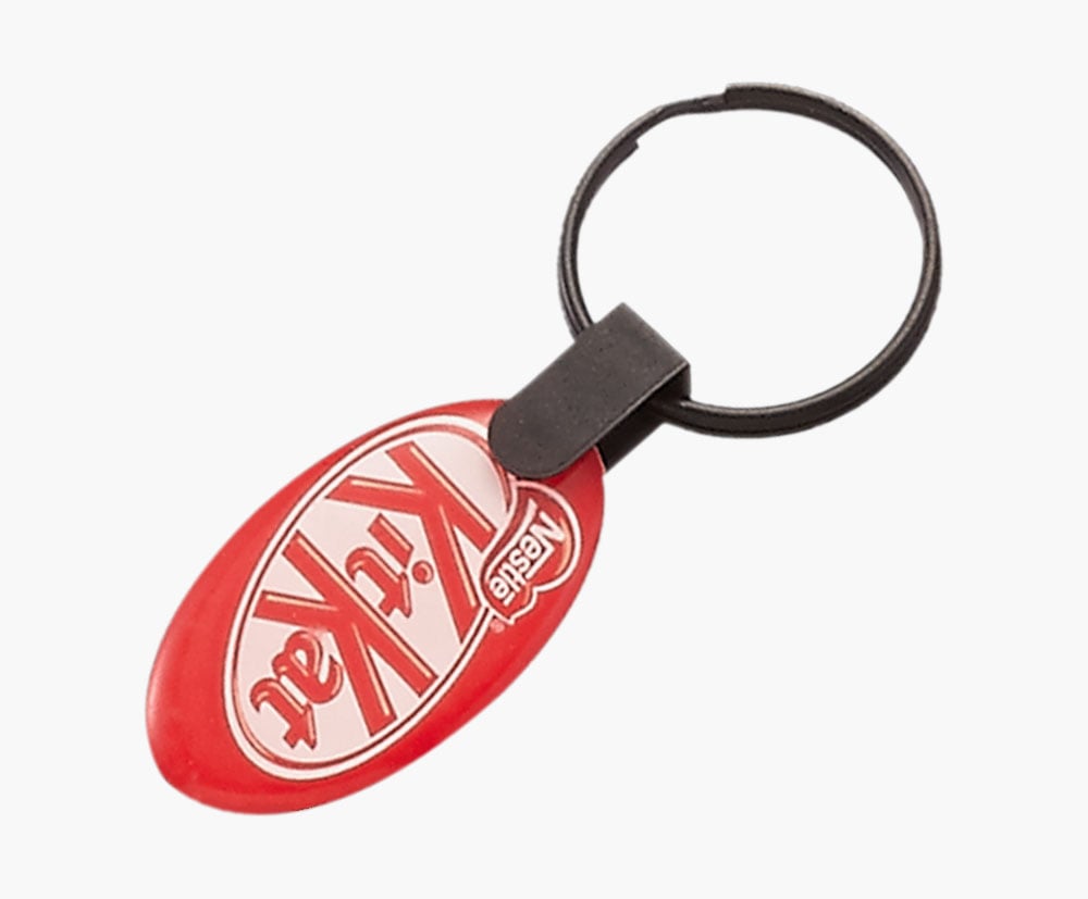 Red Oval shaped flexible keyring- personalizable on both sides