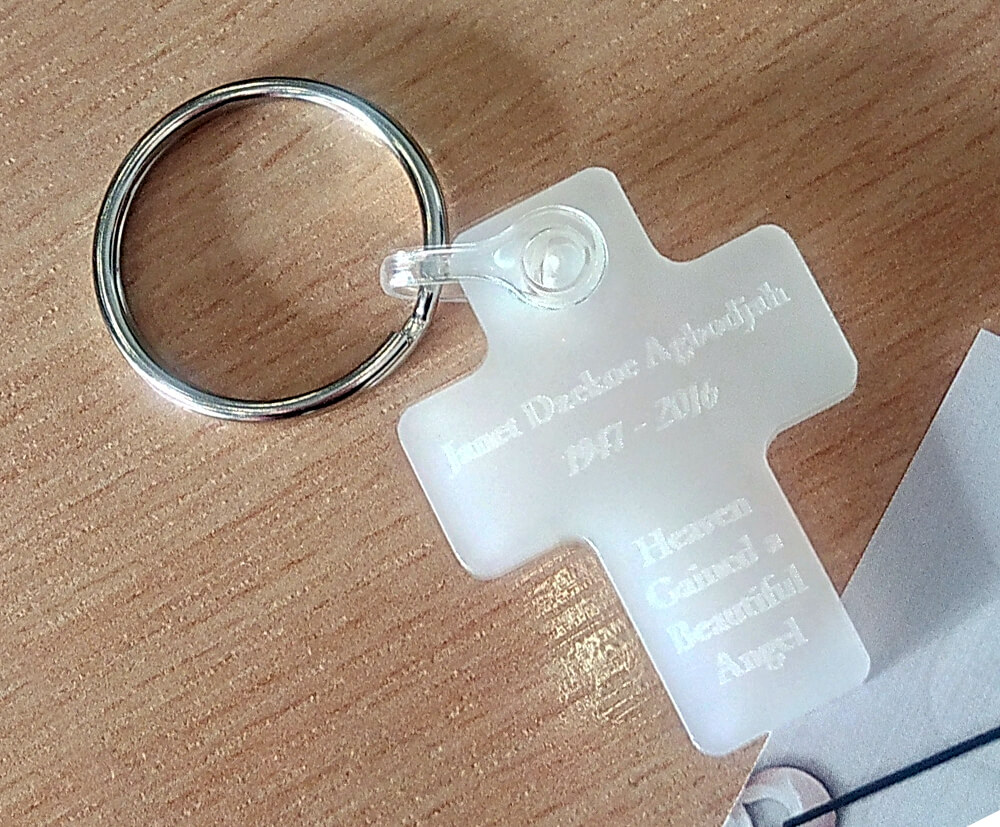 Frosted, semi-clear acrylic option for custom keyrings