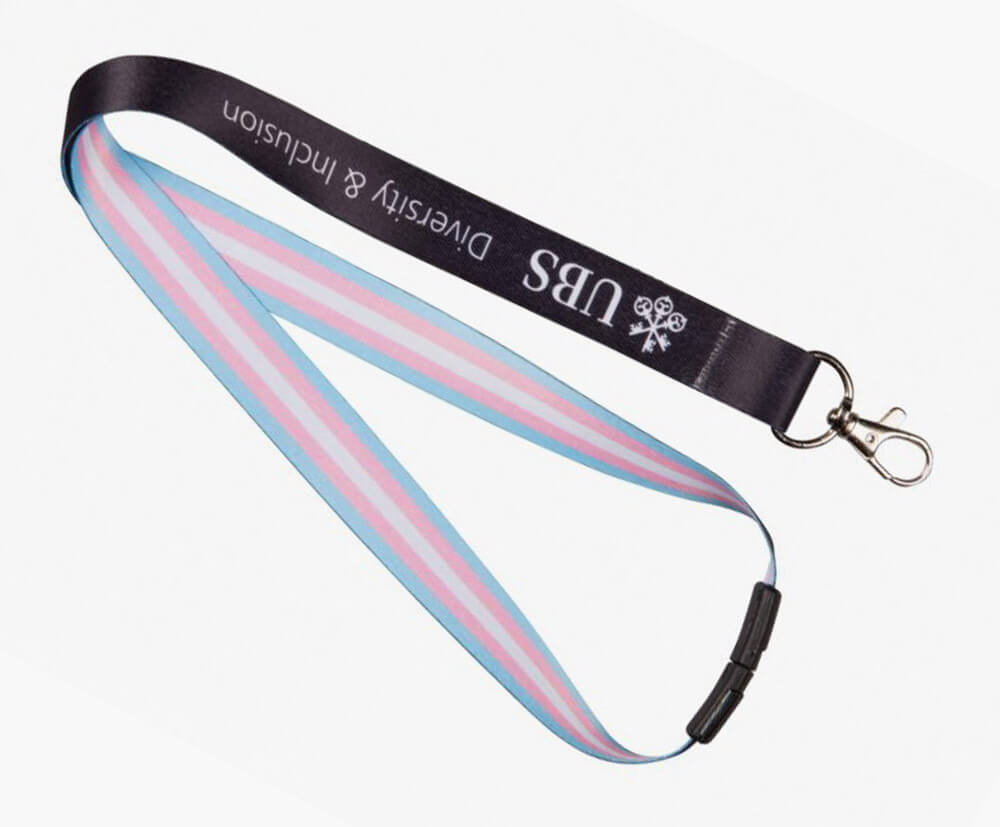 Different coloured print on each side of this example of printed lanyard keyrings.
