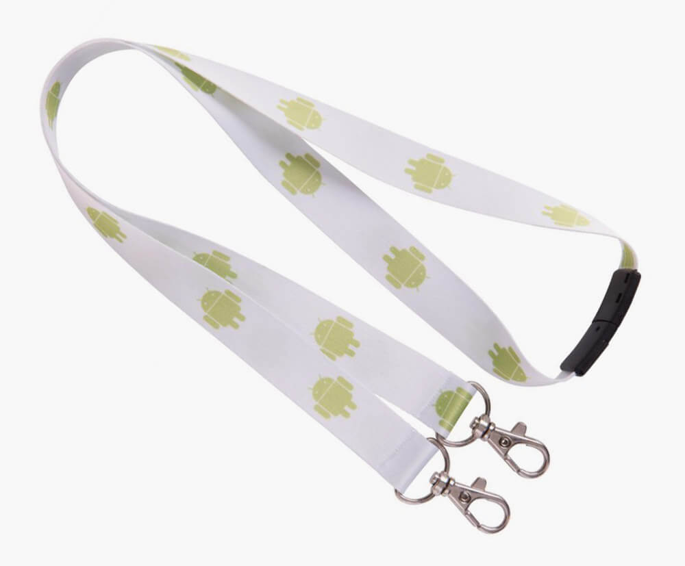 Same printing on both sides of these custom printed recyclable lanyards.