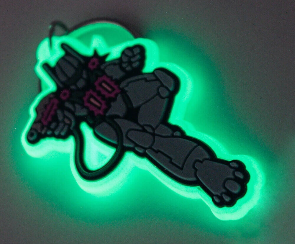 Glow in the dark PVC style customisable keyrings.