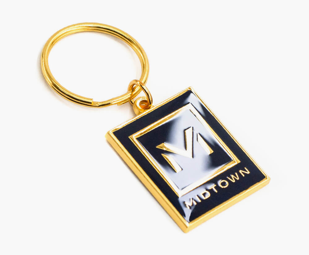 1 colour custom metal keyring - 3mm thick and fitting within the 45mmx45mm design area.