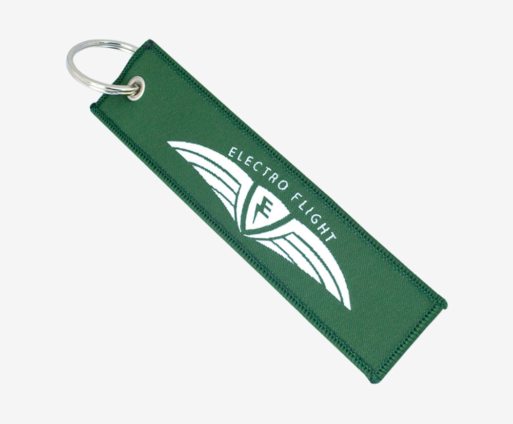 A smooth, luxury keyring branded using the woven method.