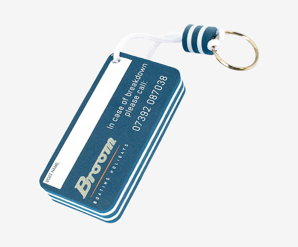 An example showing a 20mm thick keyfob with 3 colour printing on backside.