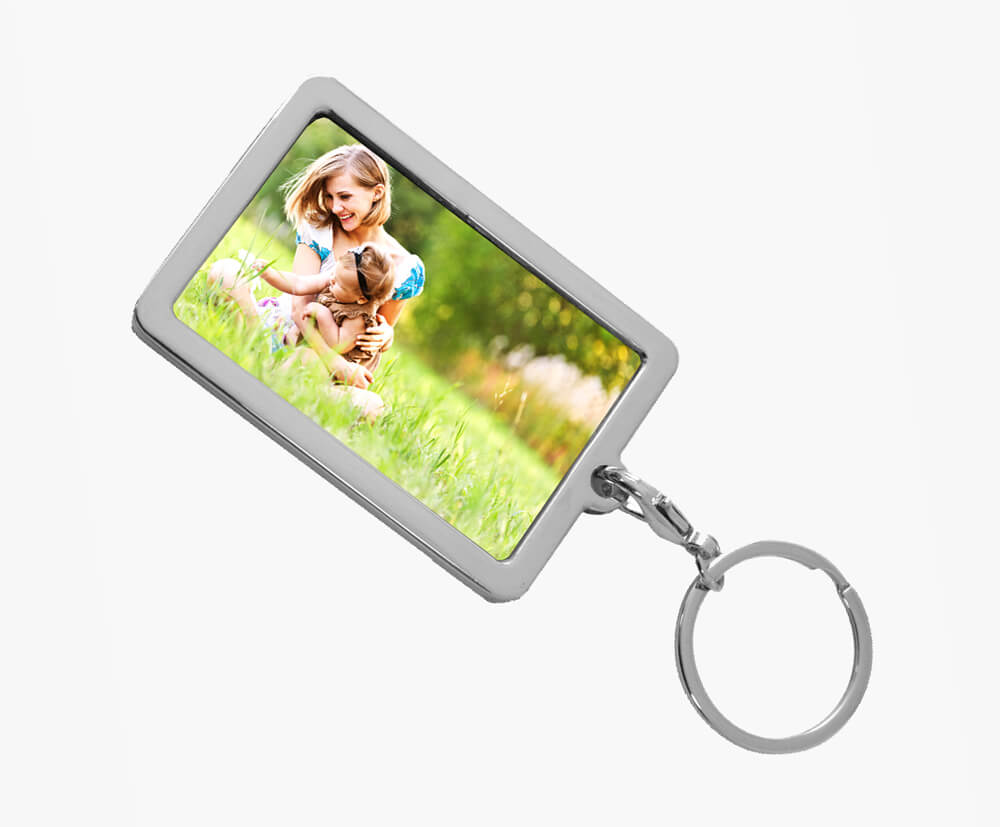 Metal keyring with a large space for full-colour printed insert.