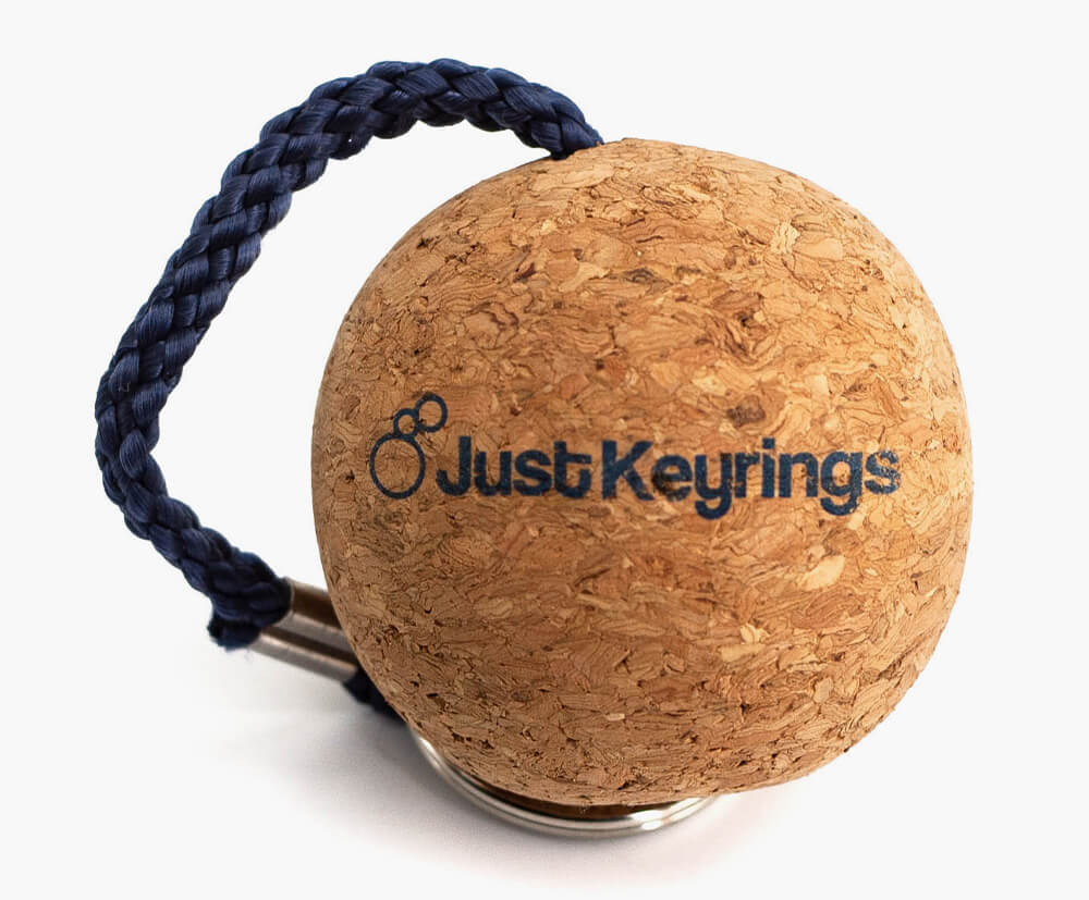 Branded custom cork keyring, made from sustainable cork.