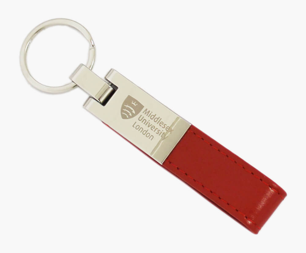 Red colour option for PU leather loop keyrings.