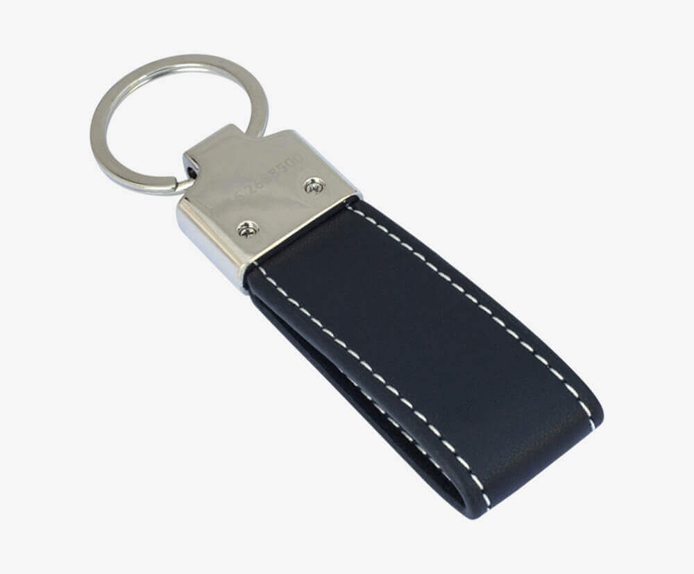 PU leather strap keyring with split-ring attachment.
