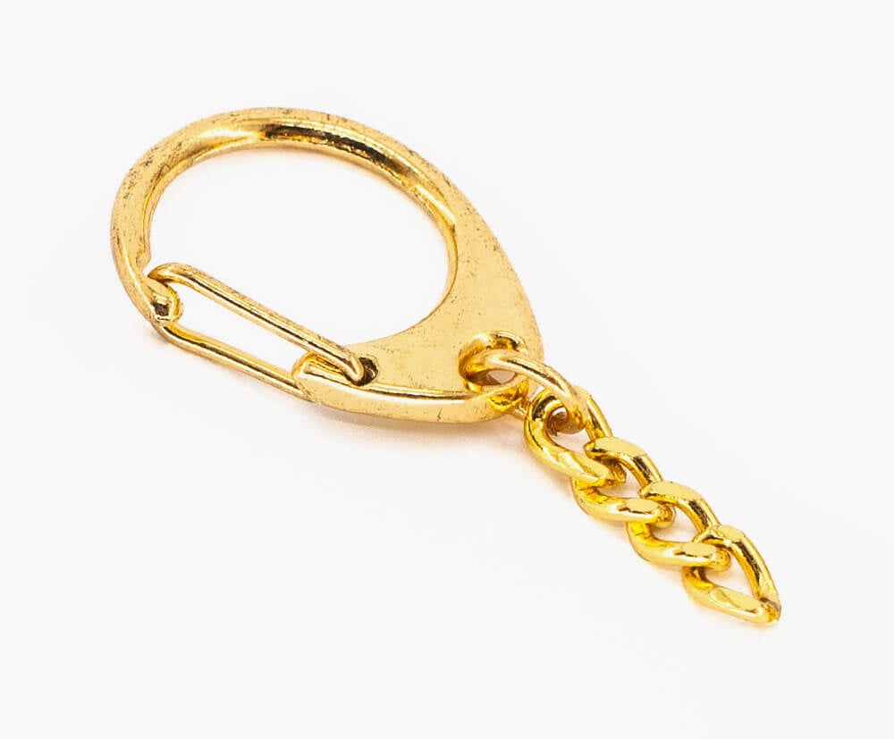 Gold version of a rounded lobster clasp keyring.