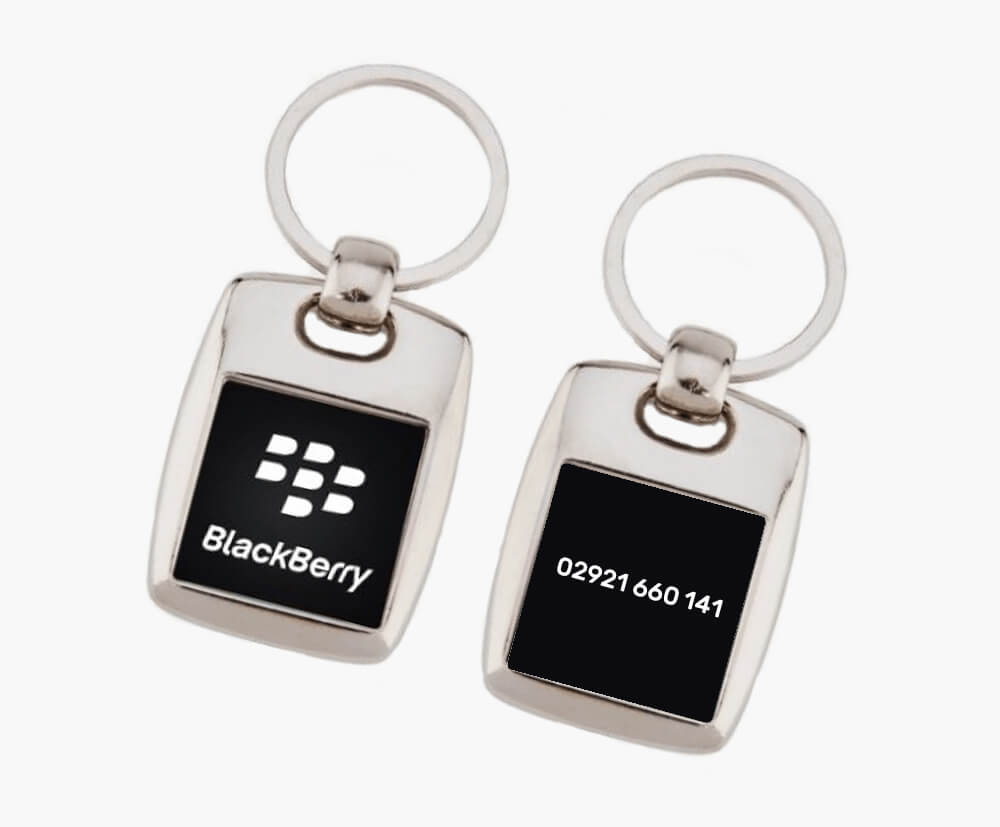 Metal paper insert keyrings printed on both sides in up to full colour.