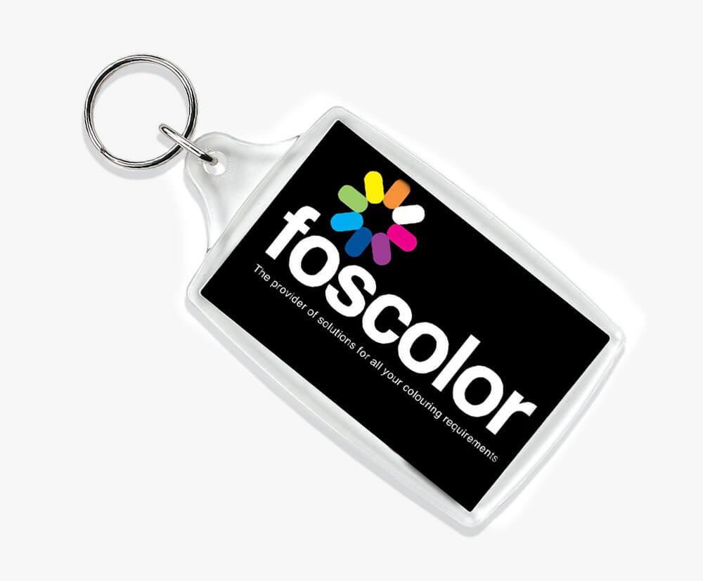 L4 keyrings printed in up to full colours on both sides.