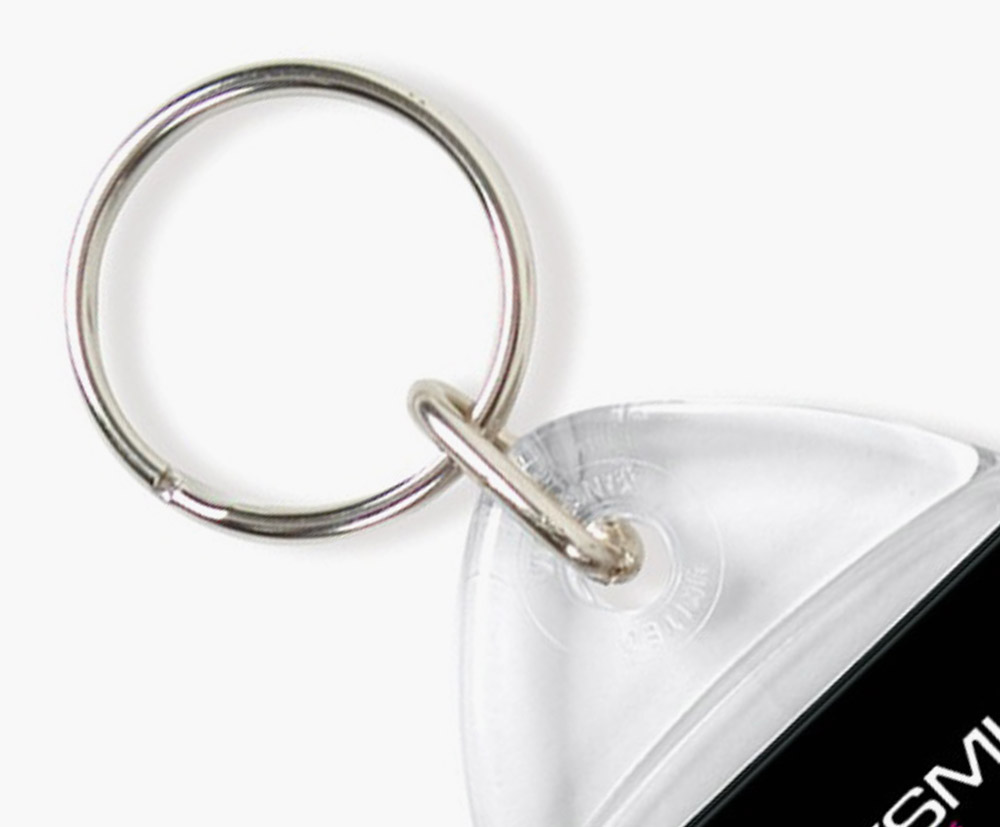 Clear bottle opener keyring with split-ring and jump-ring.