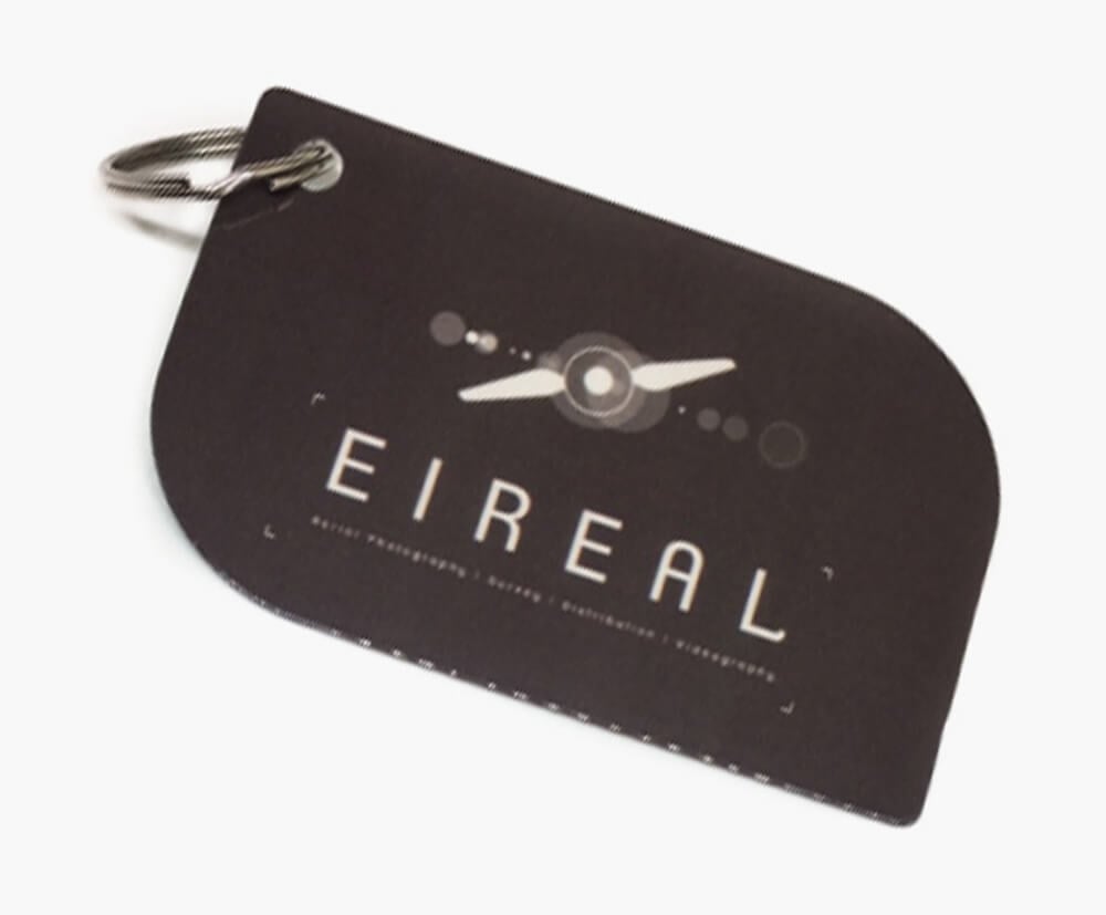 Standard sized keyfob with 2 rounded corners.