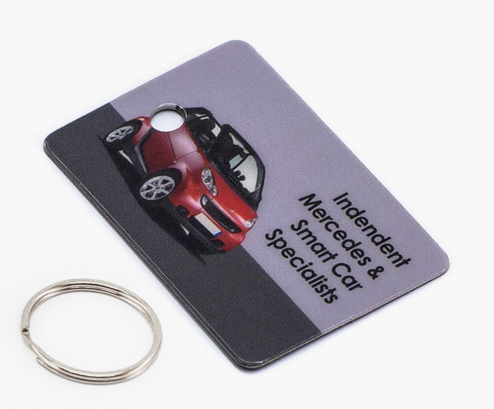 Plastic card keytags supplied with unattached split-rings.