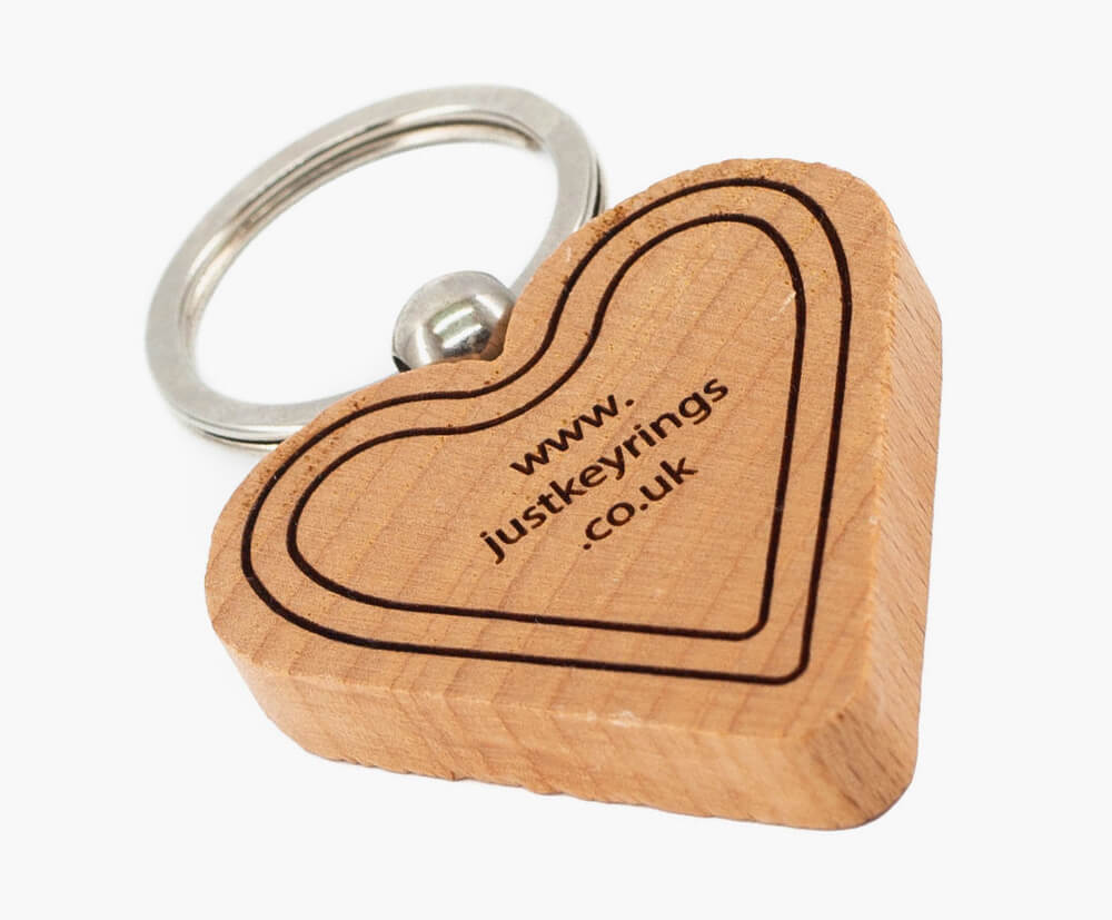 Heart shaped wooden keyrings engraved with your logos