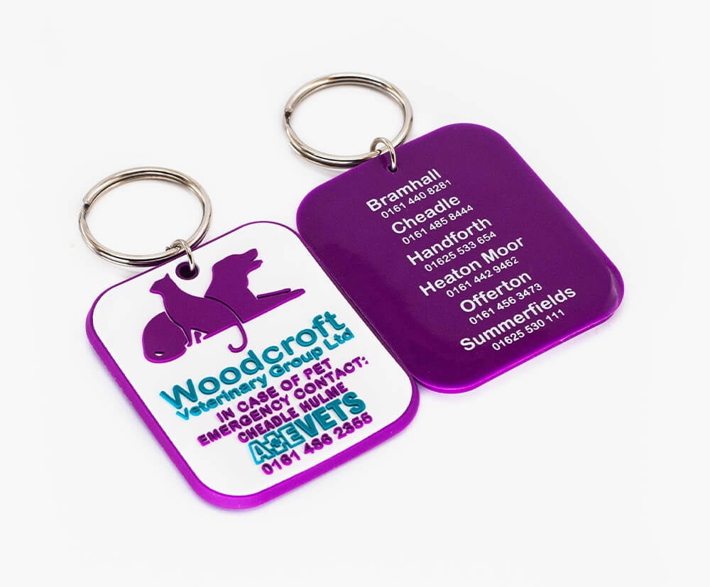 Large rectangular pvc keyrings designed within 65x65mm. Standard 4mm thickness.