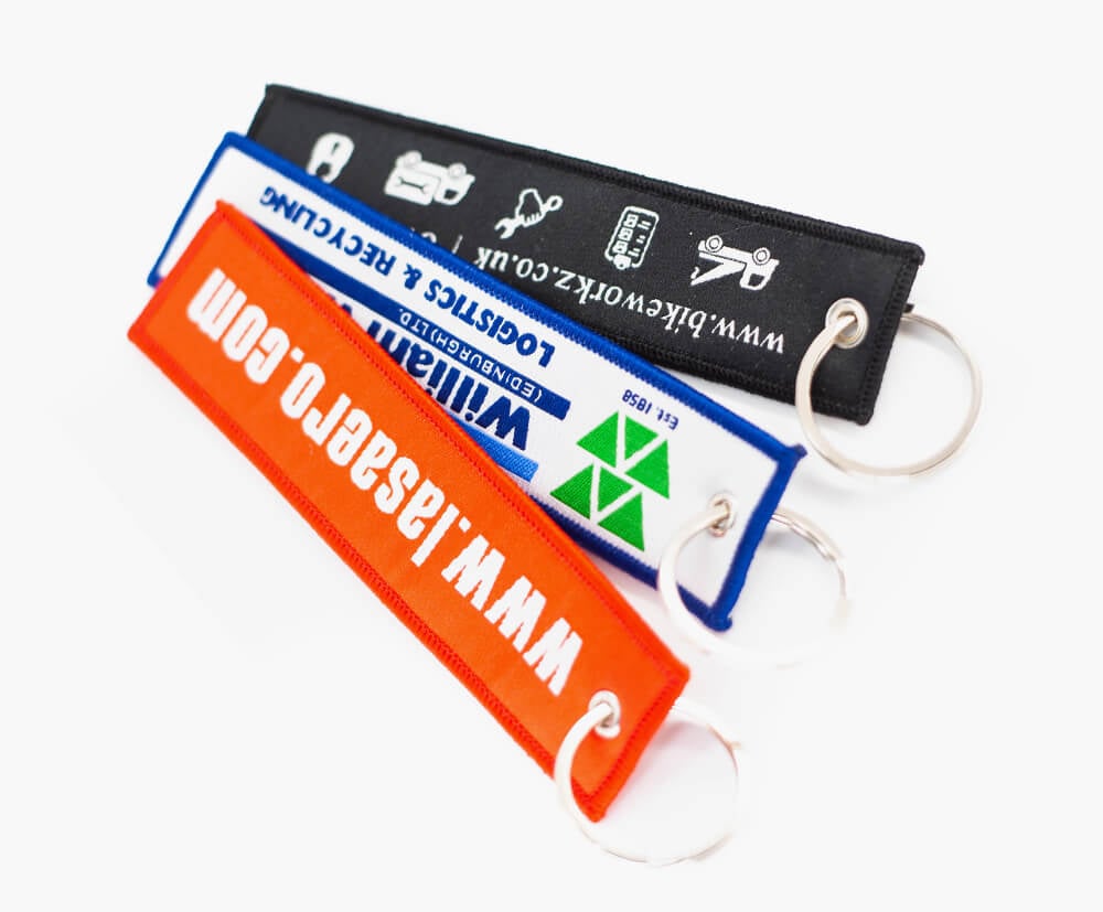 2 extra design option for shaped woven keyring tag