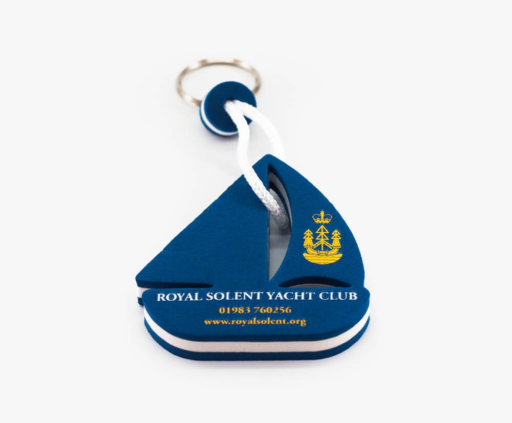 A small, 9mm thick floating keyring with a design that fits within a 80x80mm area limit.