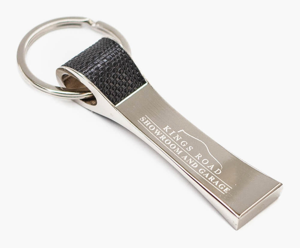 A high-quality ligh engraving is also available as shown in this corporate keyring example.