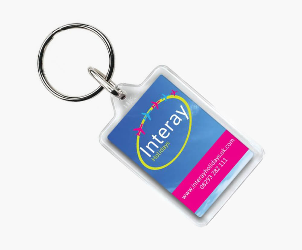 Printed promotional keyrings with full colour print on both sides.