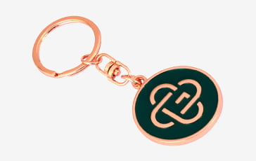 Custom shaped and branded metal keyrings in copper